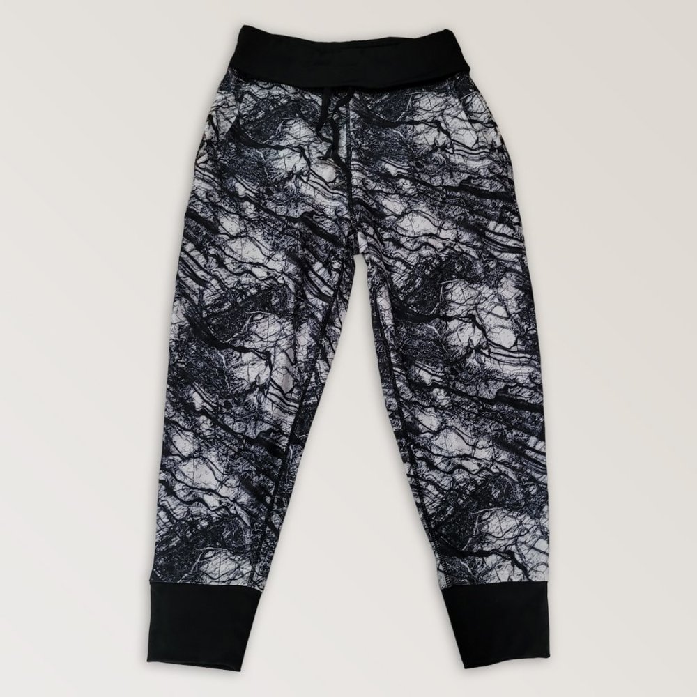 Marble Print Athletic Leggings, Sport Ankle Pants, Soft Jogger, Size XS